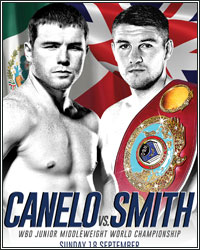 CANELO ALVAREZ DROPS LIAM SMITH 3 TIMES TO GET 9TH ROUND KNOCKOUT; CAPTURES WBO JR. MIDDLEWEIGHT TITLE